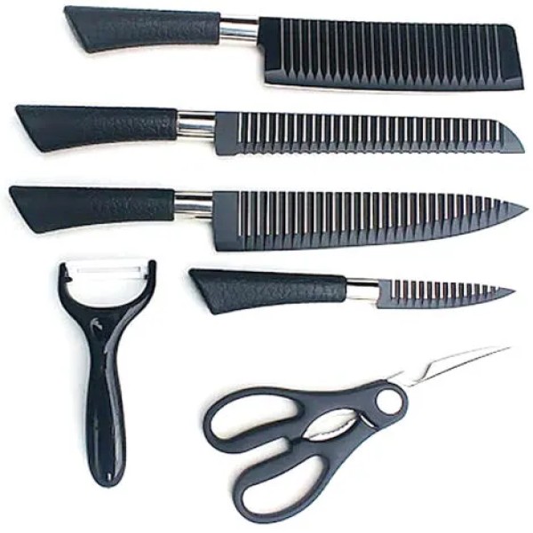 Zepter Knife 6 psc Set , 6 Pieces Black Knife Set with Scissors & Peeler, Swiss Quality Kitchen Knife Set,Chef Knife, Bread Knife, Utility Knife, Paring Knife, Scissors & Peeler