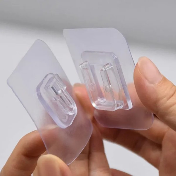 Double Sided Wall Hook Socket Holder,Transparent Adhesive Hook for Remote, Socket & Keys,Reusable Wall Mount Hook for Bathroom, Kitchen & Living Room ,Strong Adhesive Transparent Hook