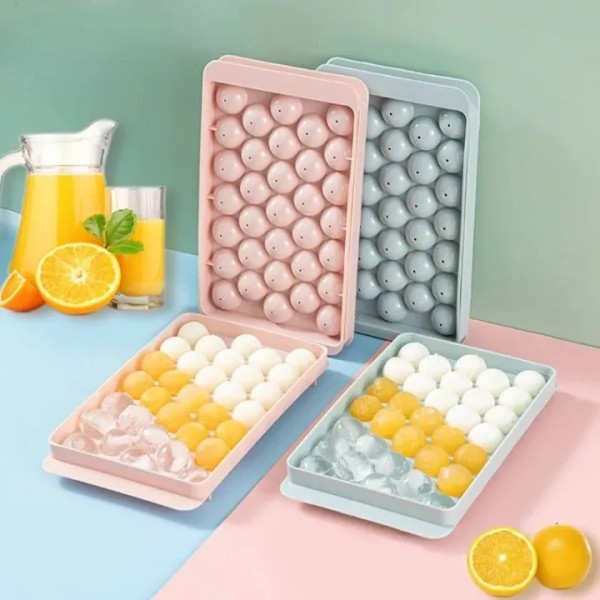 33 Grids Plastic Round Ball Ice Box Round,Ice Ball Maker with Lid , BPA-Free Plastic Ice Cube Tray for Whiskey, Cocktail & Drinks,33 Holes Round Ice Ball Maker for Home & Party