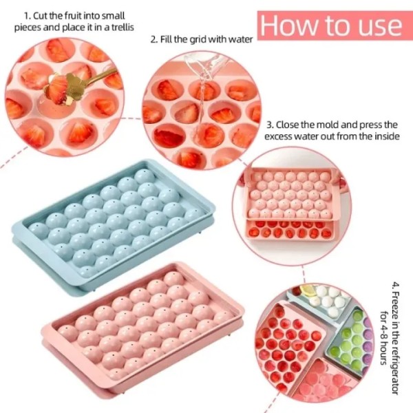 33 Grids Plastic Round Ball Ice Box Round,Ice Ball Maker with Lid , BPA-Free Plastic Ice Cube Tray for Whiskey, Cocktail & Drinks,33 Holes Round Ice Ball Maker for Home & Party