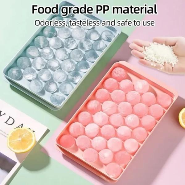 33 Grids Plastic Round Ball Ice Box Round,Ice Ball Maker with Lid , BPA-Free Plastic Ice Cube Tray for Whiskey, Cocktail & Drinks,33 Holes Round Ice Ball Maker for Home & Party