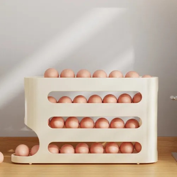 4 Layer Egg Storage Box Refrigerator  Storage Box, Refrigerator Egg Organizer with Auto Roll, 24-28 Eggs Capacity Dispenser,BPA-Free Plastic Egg Tray for Fridge