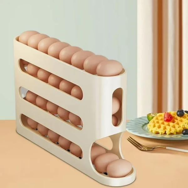 4 Layer Egg Storage Box Refrigerator  Storage Box, Refrigerator Egg Organizer with Auto Roll, 24-28 Eggs Capacity Dispenser,BPA-Free Plastic Egg Tray for Fridge