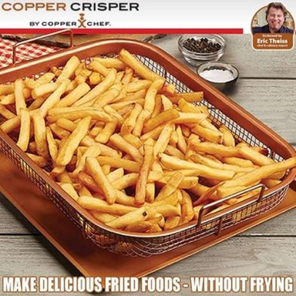 Copper Oven Air Fryer 2Pc Non-Stick-Square,2-Piece Non-Stick Baking Tray with Rack, Copper Square Oven Air Fryer for Chicken, Fries & Vegetables,Non-Stick Crisper Tray for Oven & Air Fryer