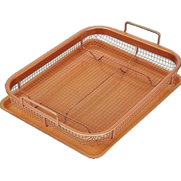 Copper Oven Air Fryer 2Pc Non-Stick-Square,2-Piece Non-Stick Baking Tray with Rack, Copper Square Oven Air Fryer for Chicken, Fries & Vegetables,Non-Stick Crisper Tray for Oven & Air Fryer