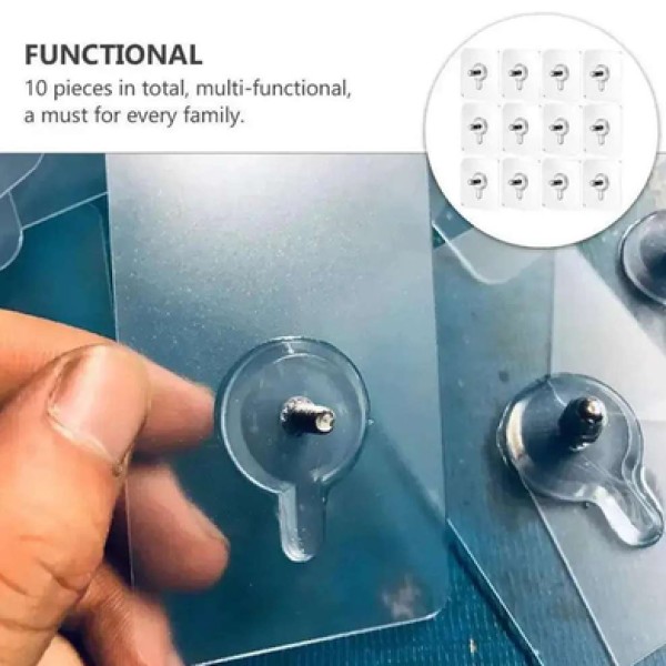 Hook Non-Marking Screw With Nut And Cap-10 Pcs,Adhesive Wall Hook with Screw & Cap,Transparent Adhesive Hook for Kitchen, Bathroom & Living Room,10pcs Heavy Duty Wall Mount Hook with Nut & Cap