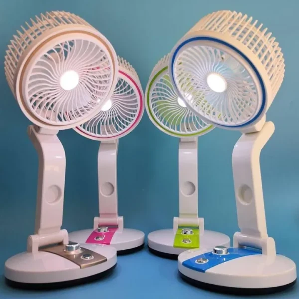 New Rechargeable Folding Table Fan,USB Rechargeable Desk Fan with LED Light,Portable Folding Fan for Home, Office & Travel | 3 Speed Desk Fan with Night Light