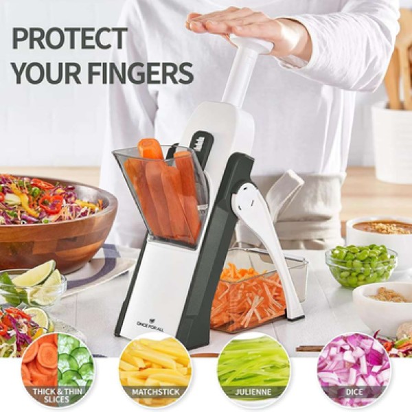 Vegetable Cutter Mandoline Slicer,Multi-Function Vegetable Slicer with Container, 5-in-1 Mandoline Slicer for Thick/Thin Slices, Julienne, Dice & Matchstick | Safety Hand Guard Kitchen Slicer