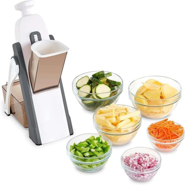 Vegetable Cutter Mandoline Slicer,Multi-Function Vegetable Slicer with Container, 5-in-1 Mandoline Slicer for Thick/Thin Slices, Julienne, Dice & Matchstick | Safety Hand Guard Kitchen Slicer