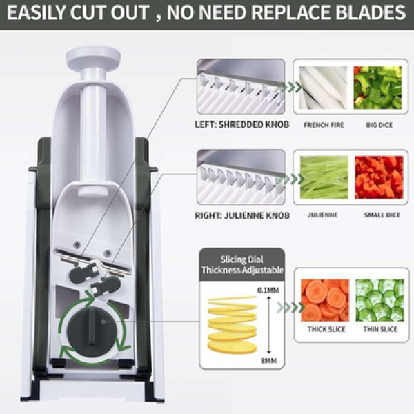 Vegetable Cutter Mandoline Slicer,Multi-Function Vegetable Slicer with Container, 5-in-1 Mandoline Slicer for Thick/Thin Slices, Julienne, Dice & Matchstick | Safety Hand Guard Kitchen Slicer