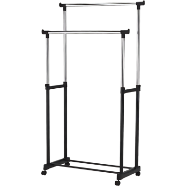 Portable Double‑Pole Cloth Rack  Small With Wheels,Small Clothes Rack with Wheels,Adjustable Garment Rack with Shoe Shelf ,Portable Closet Organizer for Home & Dorm
