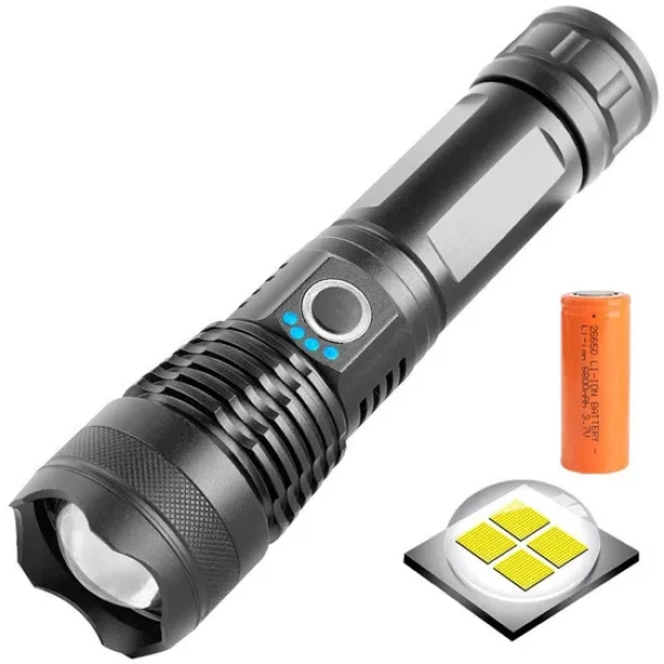 Rechargeable Tactical LED Flashlight, USB Rechargeable High Power Torch Light,Zoomable LED Flashlight with Multiple Modes ,Tactical Flashlight for Camping, Hiking & Emergency