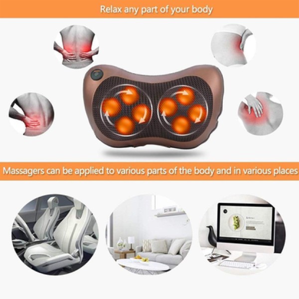 Shiatsu Deep Kneading Massage Pillow with Heat, Heated Neck Massager for Pain Relief,3D Rotation Massage Pillow for Neck, Shoulder, Back, Leg & Foot,Car & Home Electric Massager