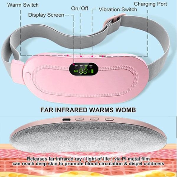 Rechargeable Portable Menstrual Heating Pad, Electric Period Pain Relief Belt with Heat & Vibration,USB Rechargeable Menstrual Cramp Relief Warmer Belt for Women,Digital Display Heating Pad for Period Pain