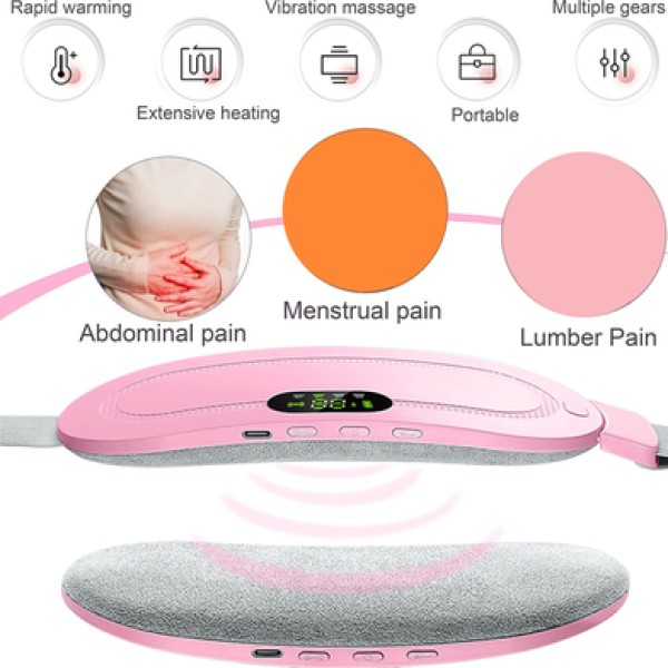Rechargeable Portable Menstrual Heating Pad, Electric Period Pain Relief Belt with Heat & Vibration,USB Rechargeable Menstrual Cramp Relief Warmer Belt for Women,Digital Display Heating Pad for Period Pain