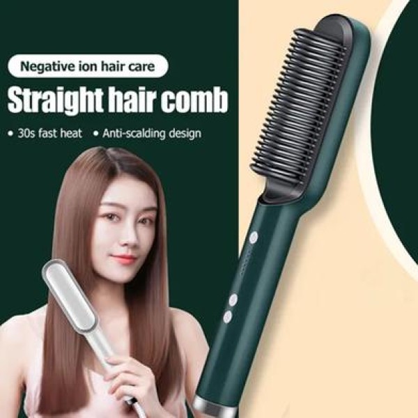 Professional 2 in 1 Hair Straightener Brush,Electric Hair Straightener Comb with LCD Display,Ionic Ceramic Hair Straightening Brush for All Hair Types,Fast Heating Anti-Scald Hair Straightener Brush