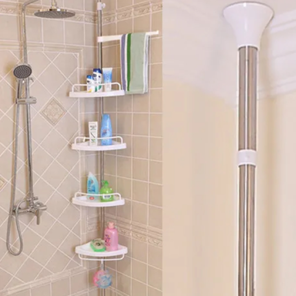 4 Layer Multi Corner Shelf A No-Drill Storage Solution,No-Drill Tension Pole Corner Storage Rack,4-Tier Bathroom Kitchen Corner Shelf with Towel Bars, Adjustable Height Corner Storage Solution,No-Drill Multi-Purpose Organizer