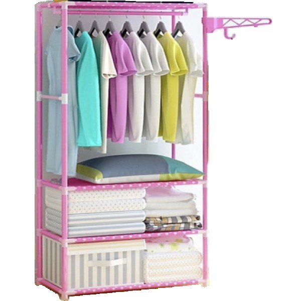 Portable Garment Rack,Foldable Wardrobe Closet with Shelves, Portable Clothes Rack with Storage Shelves & Hanging Rod ,Easy Assemble Wardrobe for Home & Dorm