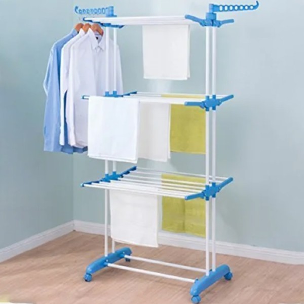 3‑Layer Cloth Rack With Wheels  – Large Capacity Rolling Stand, Large Capacity Rolling Clothes Drying Stand, 3-Tier Portable Garment Rack with Towel Bars,Foldable Laundry Drying Rack for Home & Balcony