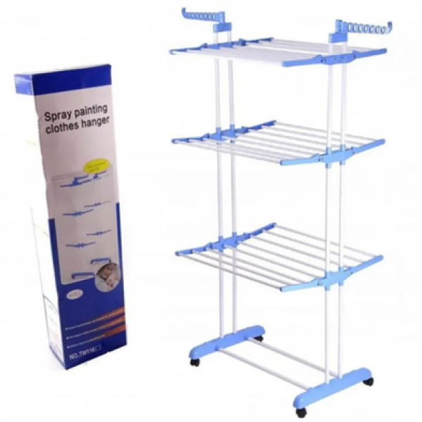 3‑Layer Cloth Rack With Wheels  – Large Capacity Rolling Stand, Large Capacity Rolling Clothes Drying Stand, 3-Tier Portable Garment Rack with Towel Bars,Foldable Laundry Drying Rack for Home & Balcony