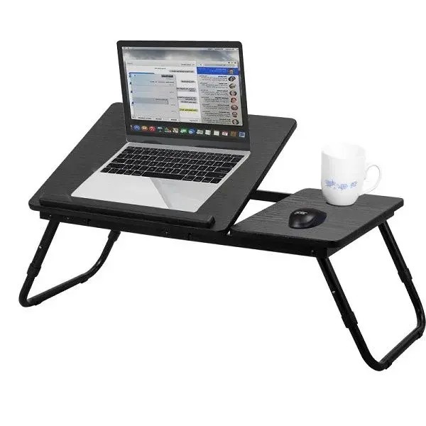 Foldable Double Head Laptop Table, Adjustable Laptop Desk with Mouse Pad & Cup Holder,Foldable Bed Table for Laptop with Side Table, Portable Laptop Stand for Bed, Sofa & Floor