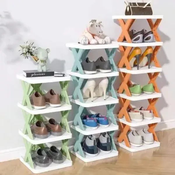 5-Layer Shoe Rack , The Perfect Shelf for Entryway, Bedroom & Bathroom,5-Tier Stackable Shoe Organizer ,X-Design Shoe Rack for Home, Space Saving Shoe Storage Shelf