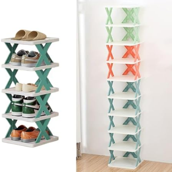 5-Layer Shoe Rack , The Perfect Shelf for Entryway, Bedroom & Bathroom,5-Tier Stackable Shoe Organizer ,X-Design Shoe Rack for Home, Space Saving Shoe Storage Shelf