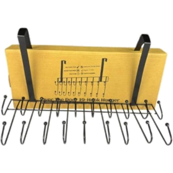 Over The Door 19 Hook Metal Organizer Rack,Door Hanging Hook Rack for Coats, Bags, Towels & Clothes,19-Hook Over Door Organizer ,No-Drill Metal Door Hanger Rack for Bathroom, Bedroom & Kitchen