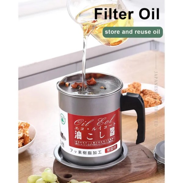 Oil Filter Storage Pot,Used Cooking Oil Filter & Storage Container, Stainless Steel Oil Filter Pot with Mesh Strainer,, Eco-Friendly Oil Saver
