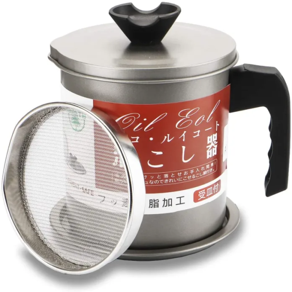 Oil Filter Storage Pot,Used Cooking Oil Filter & Storage Container, Stainless Steel Oil Filter Pot with Mesh Strainer,, Eco-Friendly Oil Saver