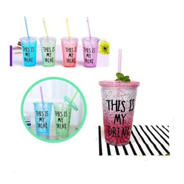 This Is My Drink Sipper With Straw Water Bottle, Reusable Freezer Gel Cu,p with Straw, This Is My Drink Tumbler with Lid & Straw, BPA-Free Freezer Gel Cup for Cold Drinks, Smoothies & Juice