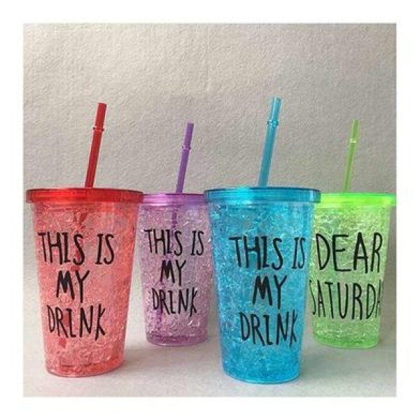 This Is My Drink Sipper With Straw Water Bottle, Reusable Freezer Gel Cu,p with Straw, This Is My Drink Tumbler with Lid & Straw, BPA-Free Freezer Gel Cup for Cold Drinks, Smoothies & Juice
