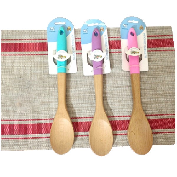 Durable Wooden Spoon For Cooking  And Stirring Multicolor 1 Pcs, Natural Wood Cooking Spoon with Colorful Handle , Non-Stick Safe Wooden Spoon for Cooking, Stirring & Serving,Heat Resistant Kitchen Spoon