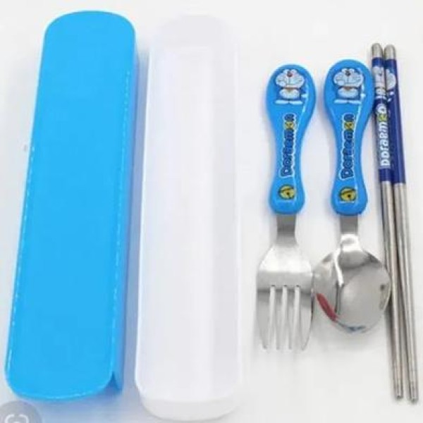 Ultimate Fun Mealtime Set For Kids  3 In 1 Spoon Fork And Chopstick Kit Multicolor,Kids Spoon Fork Chopstick Set with Case ,3-in-1 Kids Cutlery Set with Doraemon, Hello Kitty, Pooh & SpongeBob, Portable Kids Lunch Utensil Set with Travel Case