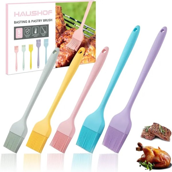 SilBrushes Bread Butter Pastry Brushicone oil Brush kitchen  utensil Baking Cooking Oil , 5 Pcs Basting & Pastry Brush for Baking, Cooking & BBQ,Heat Resistant Silicone Oil Brush for Bread, Butter, Pastry & Grilling,