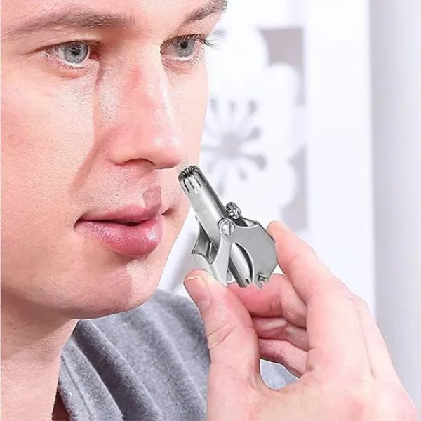 Manual Nose and Ear Hair Trimmer, Stainless Steel Nose Hair Clipper, Manual Nose Hair Trimmer with Rotating Blade,Reusable Stainless Steel Nose & Ear Hair Remover