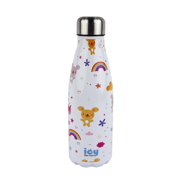 Insulated Stainless Steel Water Bottle, Cute Cartoon Design Water Bottle for Kids & Adults,Icy Brand Insulated Water Bottle with Rainbow & Koala Print,BPA-Free Stainless Steel Water Bottle for School, Office & Travel
