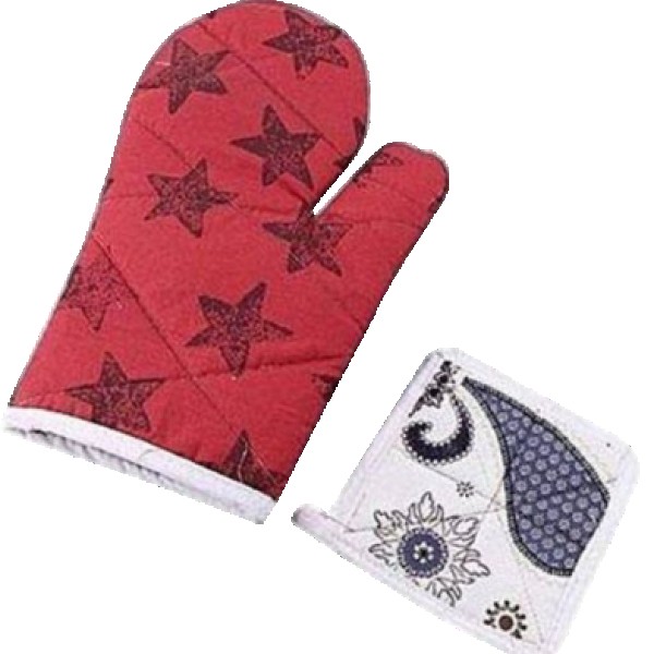 Multicolor Printed Cotton Oven Mitts and Pot Holder,Heat Resistant Kitchen Gloves & Pot Holder Set,Cotton Oven Mitt with Star & Paisley Print ,Kitchen Safety Gloves for Baking, Cooking & Grilling
