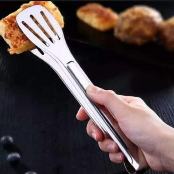 2 in 1 St,ainless Steel Food Tong , Stainless Steel Tongs with Spatula Design ,Multi-Function Kitchen Tongs for Cooking, Grilling & Serving, Slotted Food Tong for BBQ, Salad & Pasta