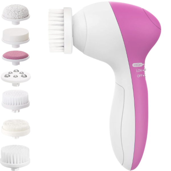 5-in-1 Beauty Massager with Derma Roller , Electric Facial Cleansing Brush with Derma Roller , 5-in-1 Face Massager with Pumice Stone, Derma Roller & Cleansing Brushes, Electric Beauty Massager for Face & Body