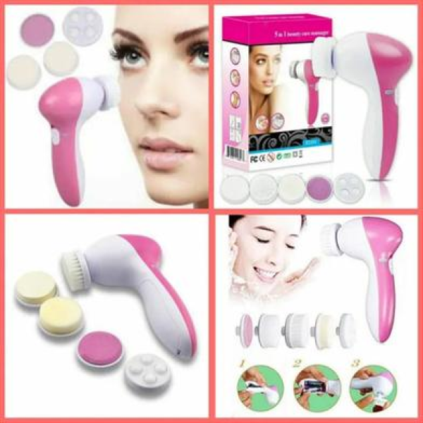 5-in-1 Beauty Massager with Derma Roller , Electric Facial Cleansing Brush with Derma Roller , 5-in-1 Face Massager with Pumice Stone, Derma Roller & Cleansing Brushes, Electric Beauty Massager for Face & Body