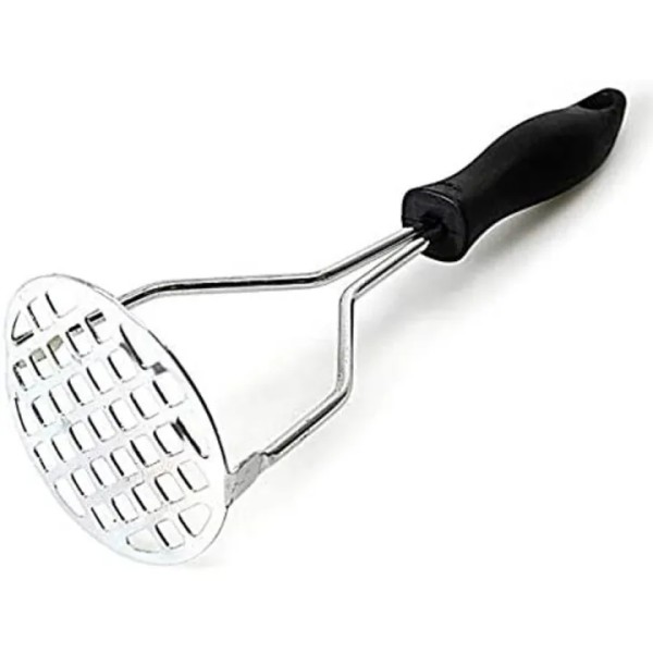 Stainless Steel Potato Masher  With Plastic Handle ,Heavy Duty Potato Masher with Ergonomic Black Handle, Stainless Steel Masher for Potato, Vegetables & Fruits, Durable Kitchen Masher with Non-Slip Grip