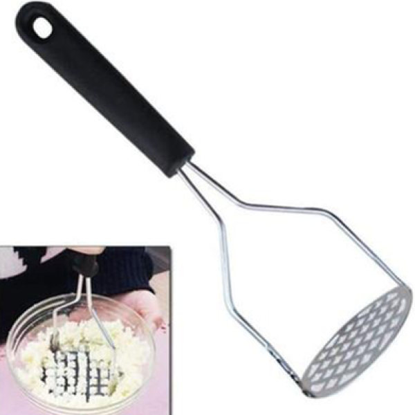 Stainless Steel Potato Masher  With Plastic Handle ,Heavy Duty Potato Masher with Ergonomic Black Handle, Stainless Steel Masher for Potato, Vegetables & Fruits, Durable Kitchen Masher with Non-Slip Grip
