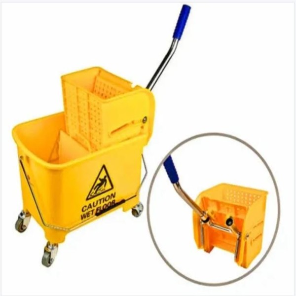 20L Yellow Plastic Commercial Mop Bucket with Wringer – Heavy-Duty Floor Cleaning Equipment